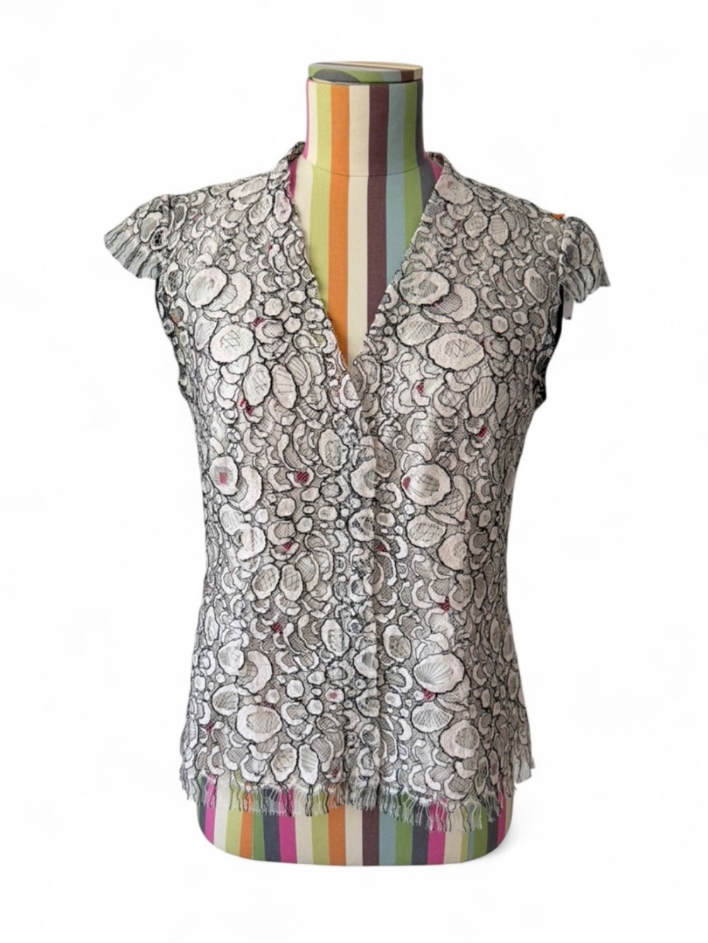 Lida Baday Lace & Silk Lined Blouse Black Piping